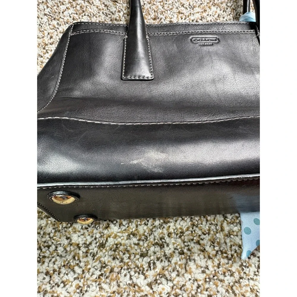 Coach Madeline Shoulder Leather Tote Bag Medium Black Turnlock Blue Scarf 11555